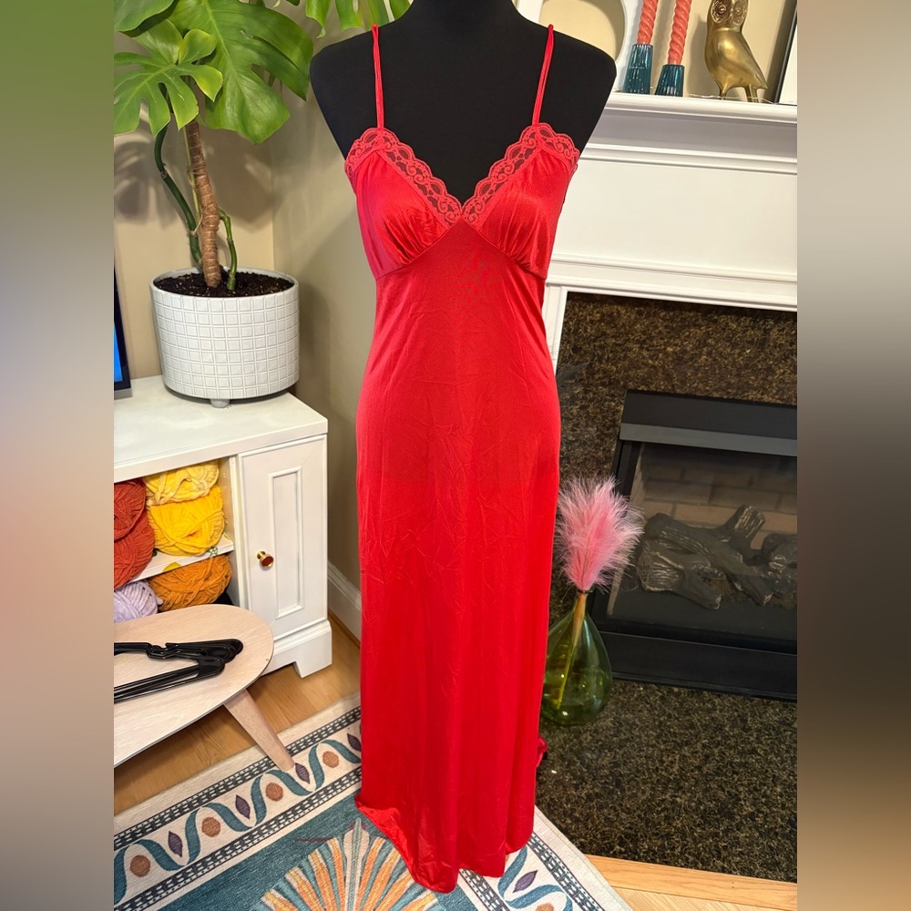 Vintage 1970s Sexy Red Nylon Slip Dress